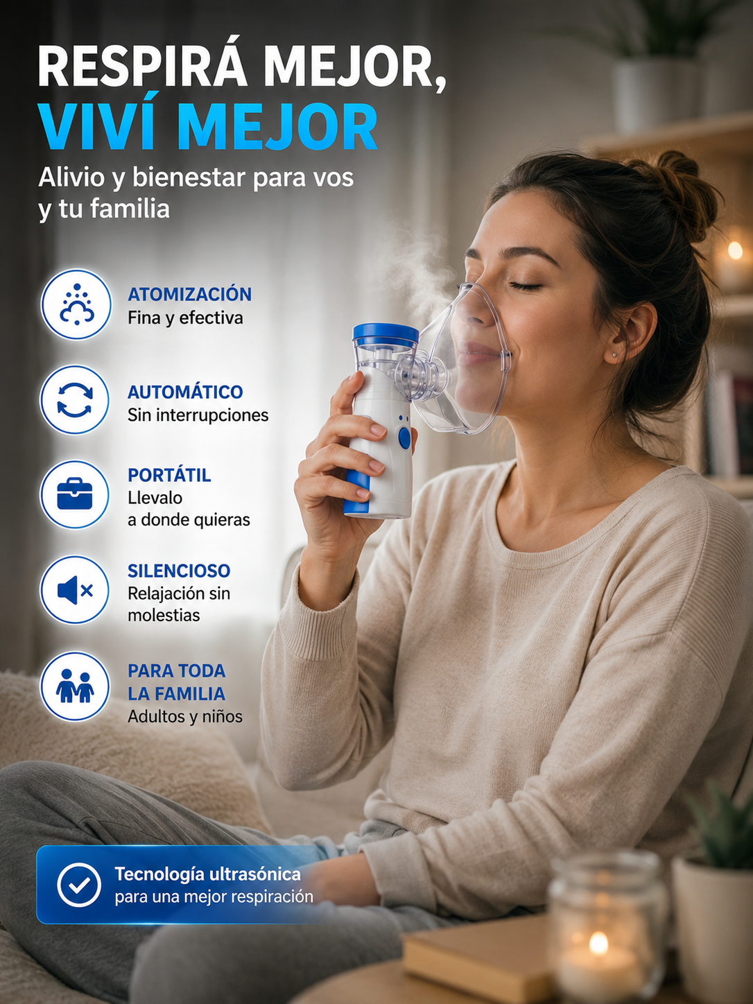 Nebulizador Inalámbrico Ultrasónico Adultos Niños Respira Mejor