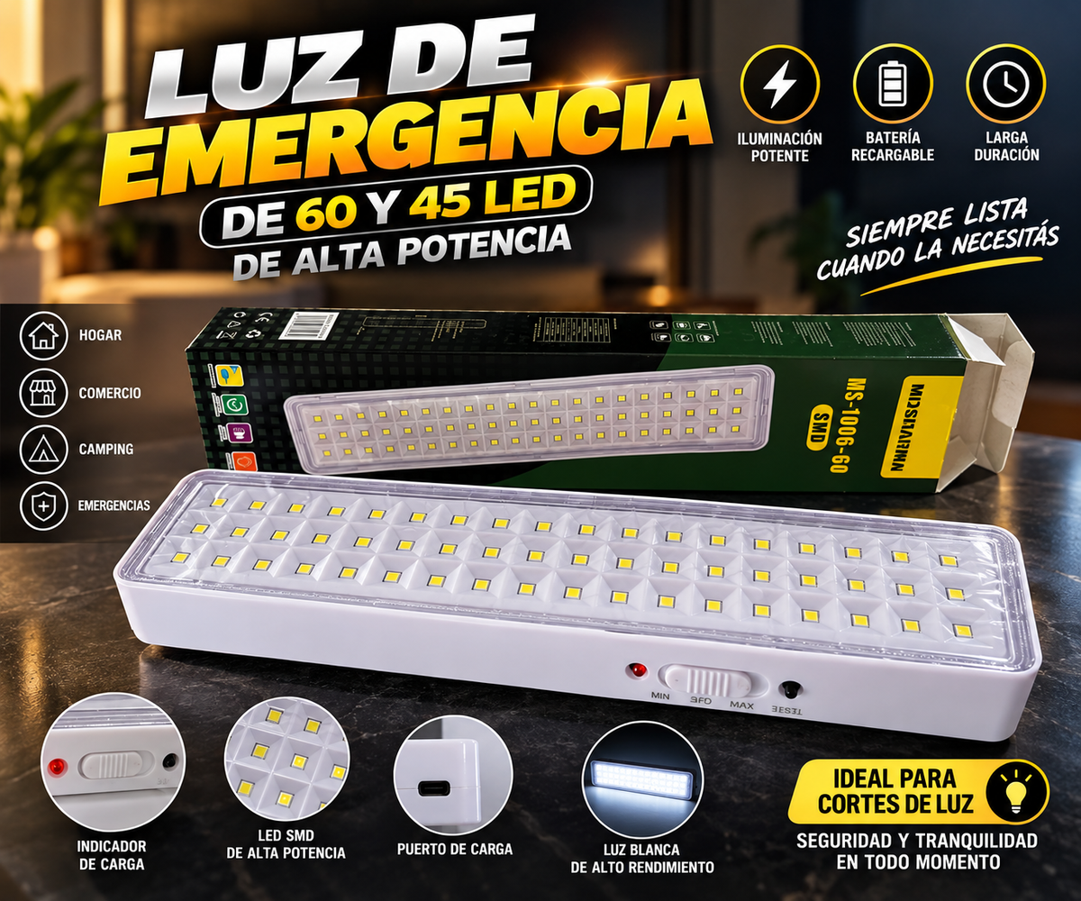 Luz de Emergencia LED 60/45 SMD de Alta Potencia – Recargable