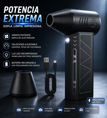 Soplador Turbo de Aire Portátil Recargable con Linterna LED