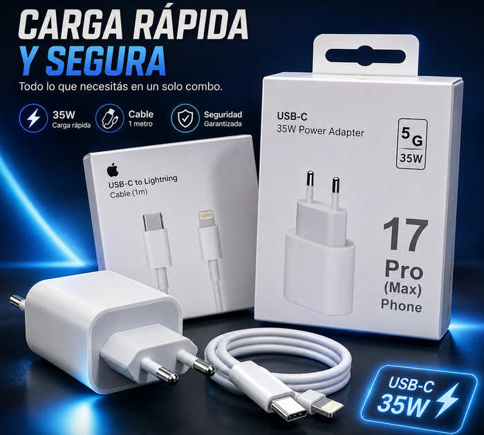 Combo Cargador C 35W + Cable C a Lightning 1m