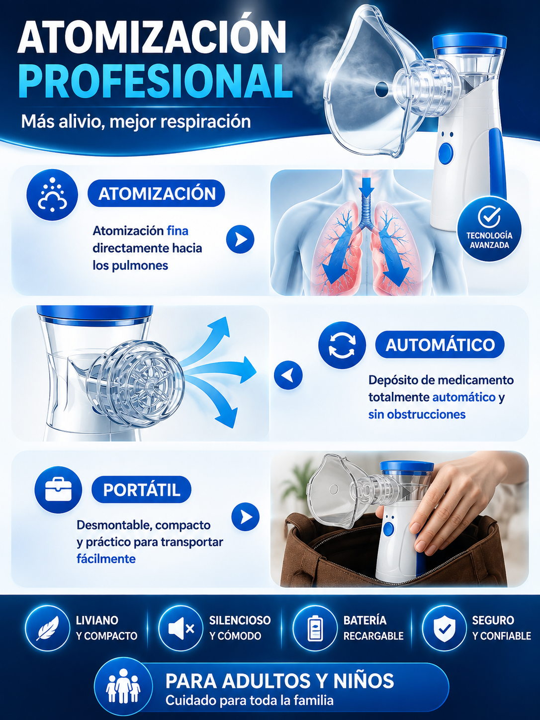 Nebulizador Inalámbrico Ultrasónico Adultos Niños Respira Mejor