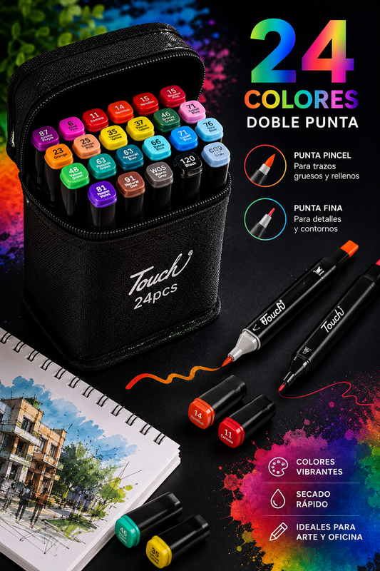 Marcadores 24 Colores Doble Punta con Estuche