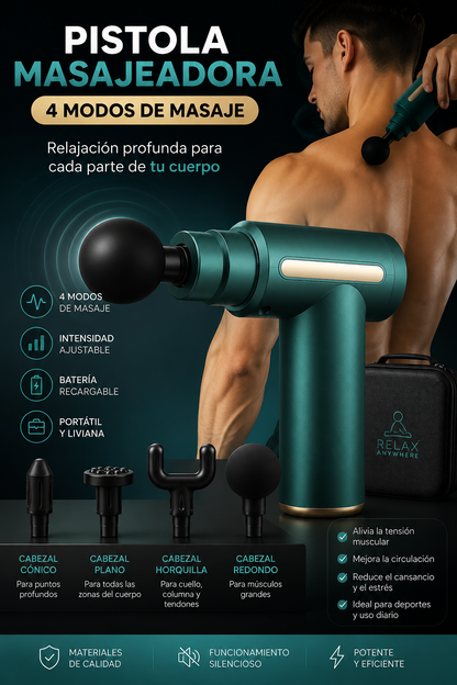 Pistola Masajeadora 4 Modos | Alivio y Relajación en Todo el Cuerpo