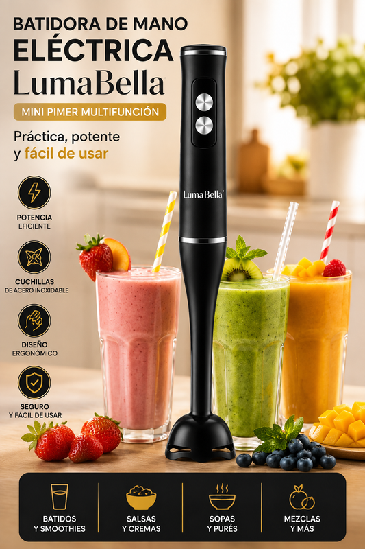 Mini Pimer Eléctrica LumaBella | Batidora de Mano Multifunción