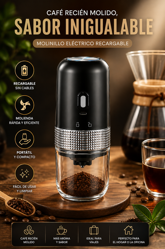 Molinillo Eléctrico de Café | Recargable y Portátil | Café Fresco Siempre