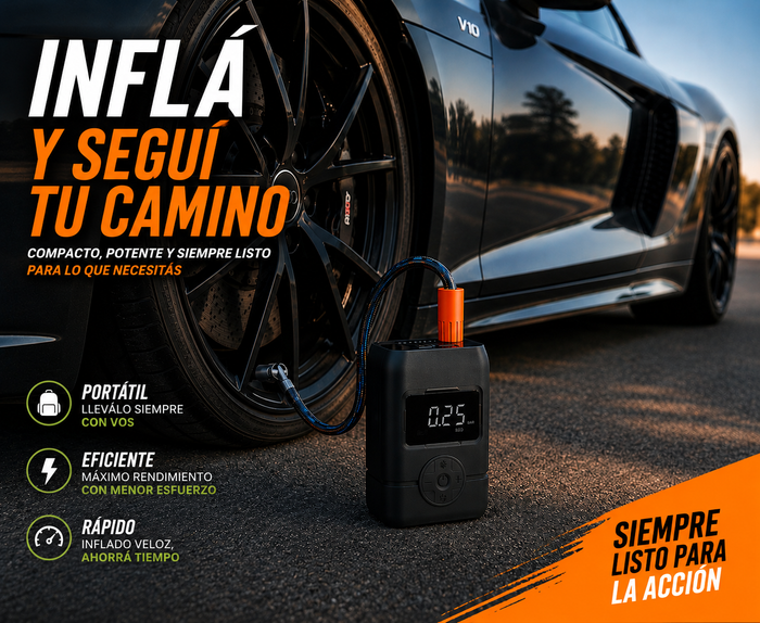 Compresor Portátil para Neumáticos: Infla en 5 Minutos, Recargable y Preciso