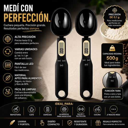 Cuchara Medidora Digital con Balanza hasta 500g + Pila Incluida