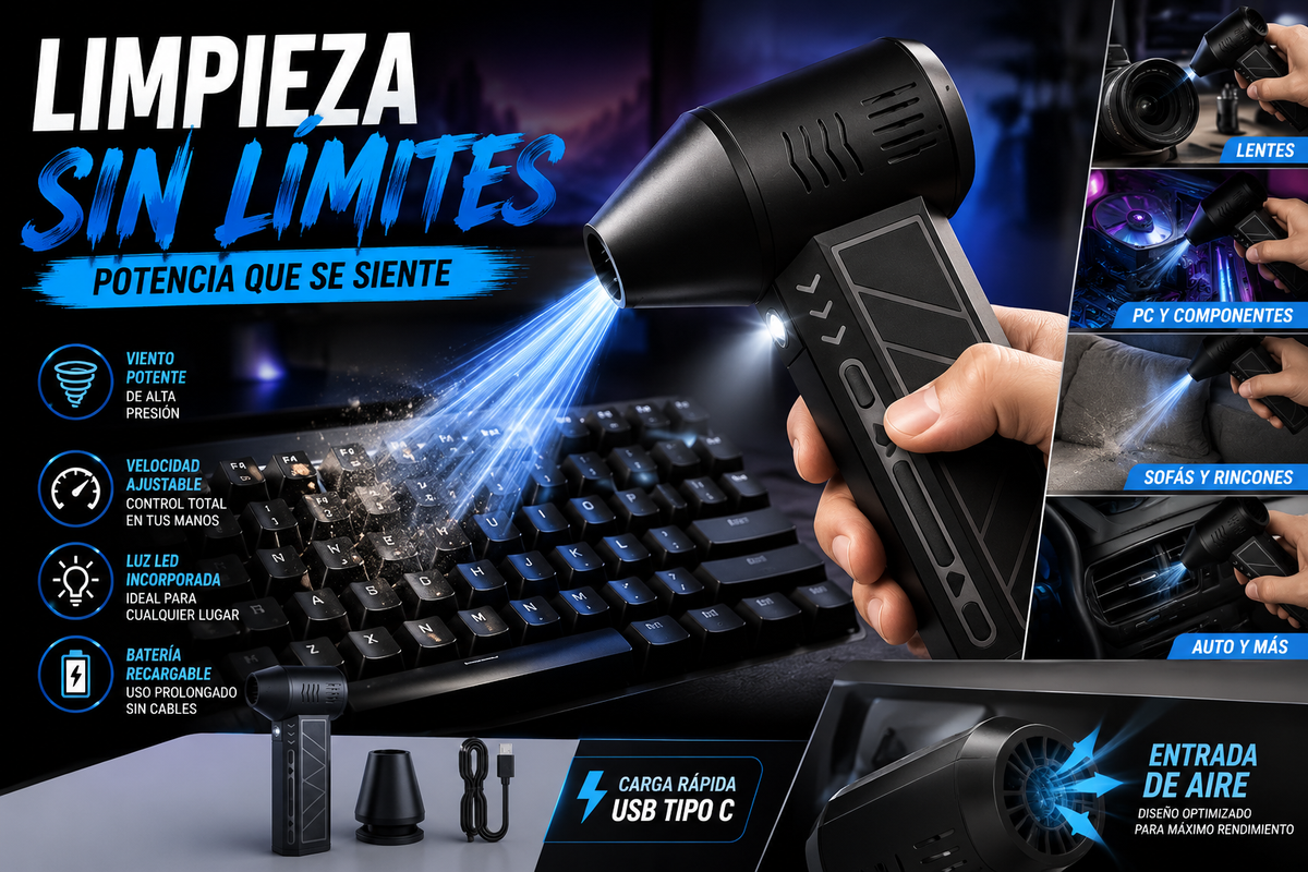 Soplador Turbo de Aire Portátil Recargable con Linterna LED