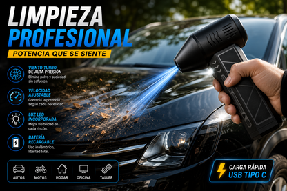 Soplador Turbo de Aire Portátil Recargable con Linterna LED