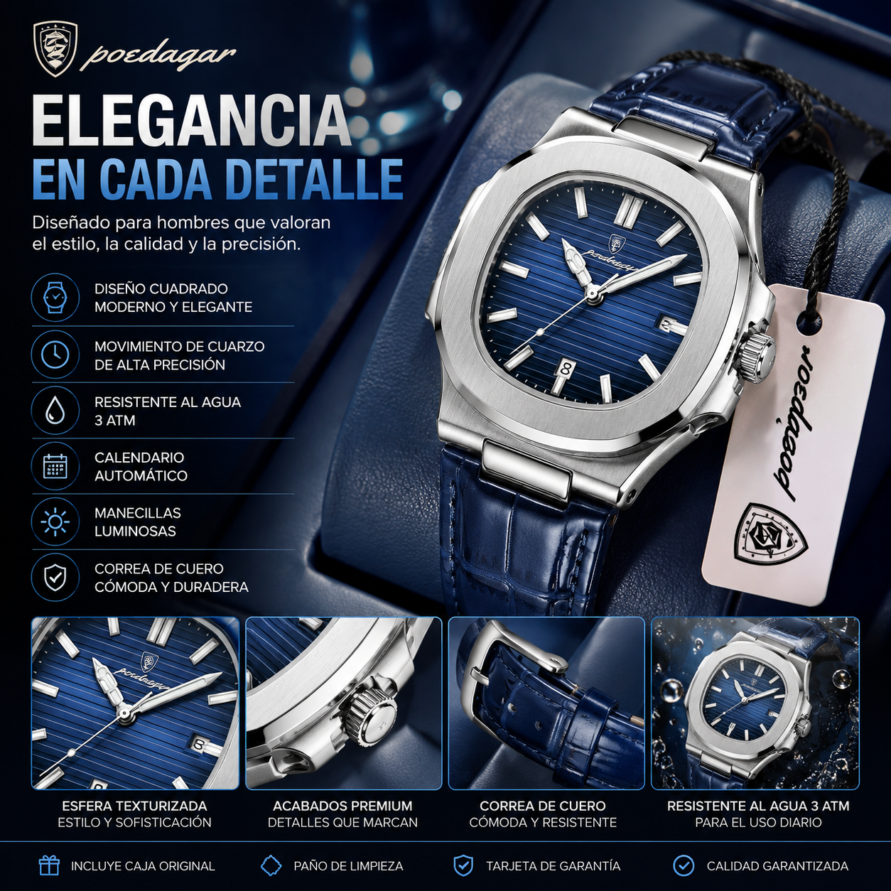 Men's POEDAGAR 613 Leather Watch, Elegant and Water-Resistant