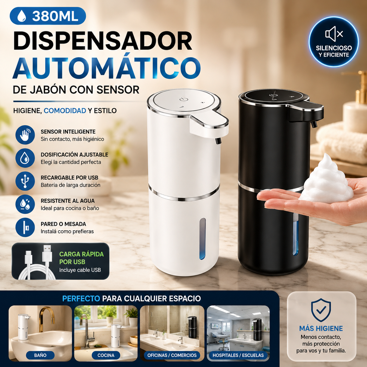 Automatic Soap Dispenser with USB Rechargeable Sensor