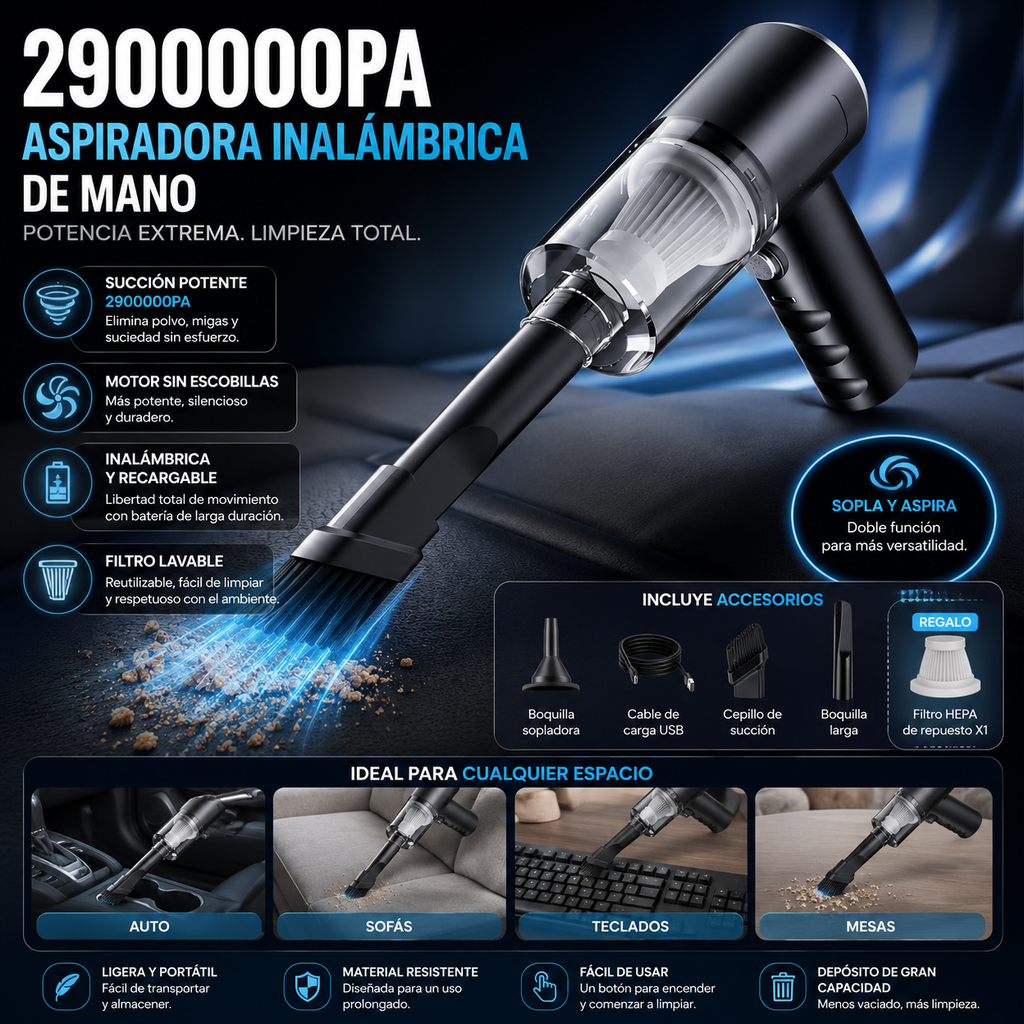 120W Rechargeable Cordless Handheld Vacuum Cleaner for Car and Home
