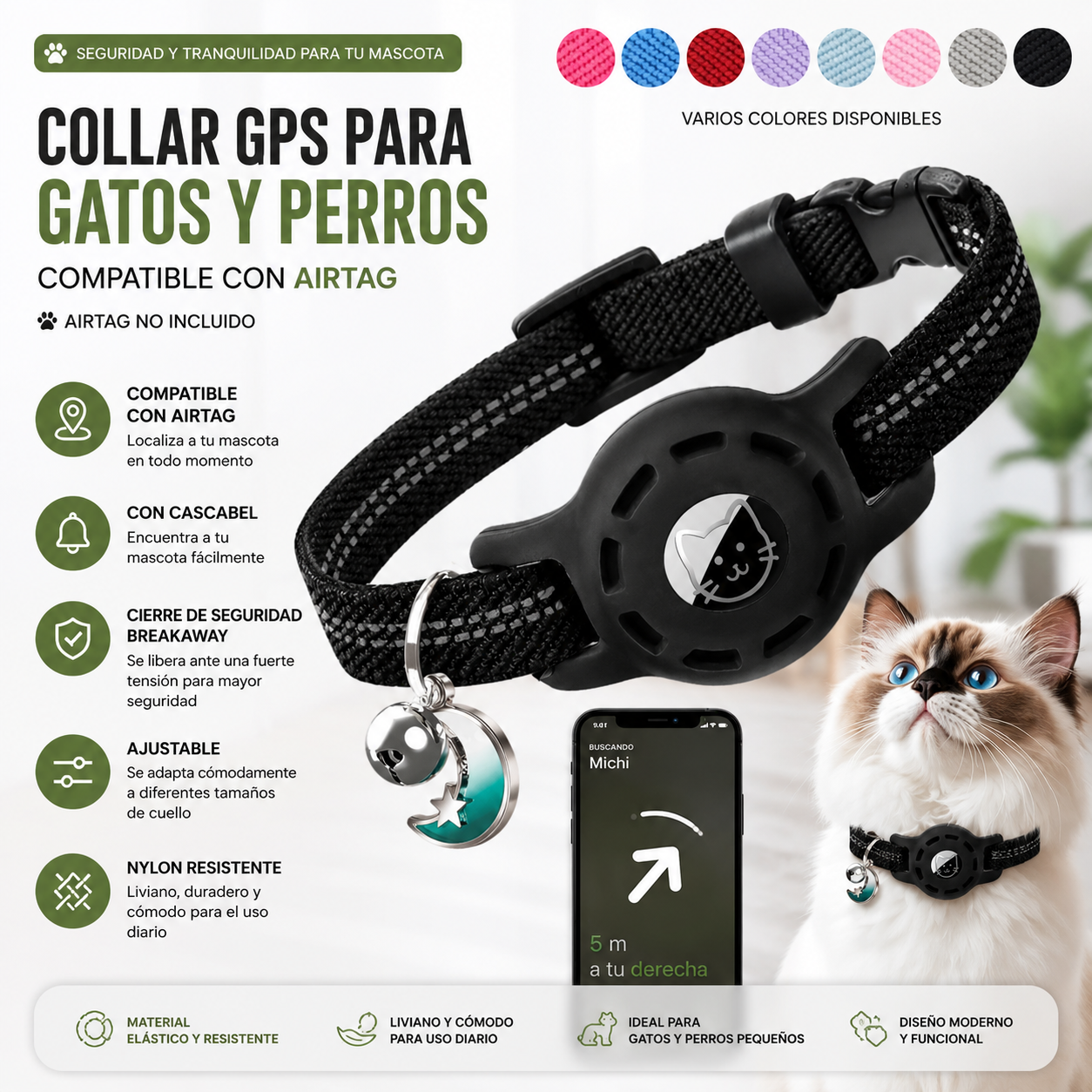 Collar for Dogs and Cats Compatible with AirTag | Adjustable with GPS Holder