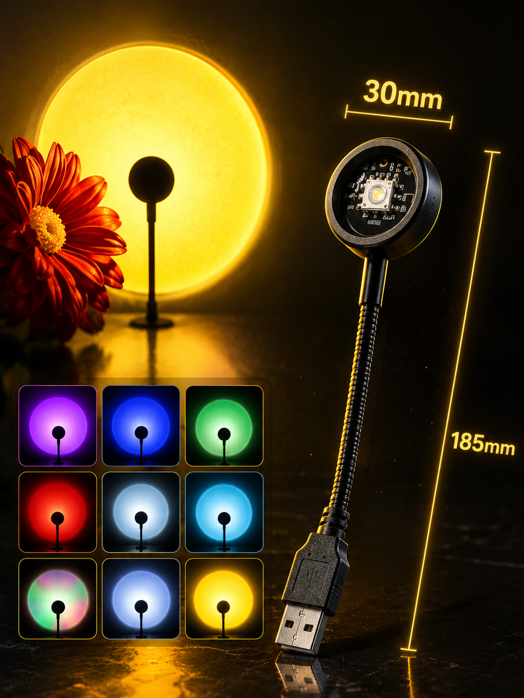 Sunset Projector Lamp LED USB | RGB Ambient Light for Decoration
