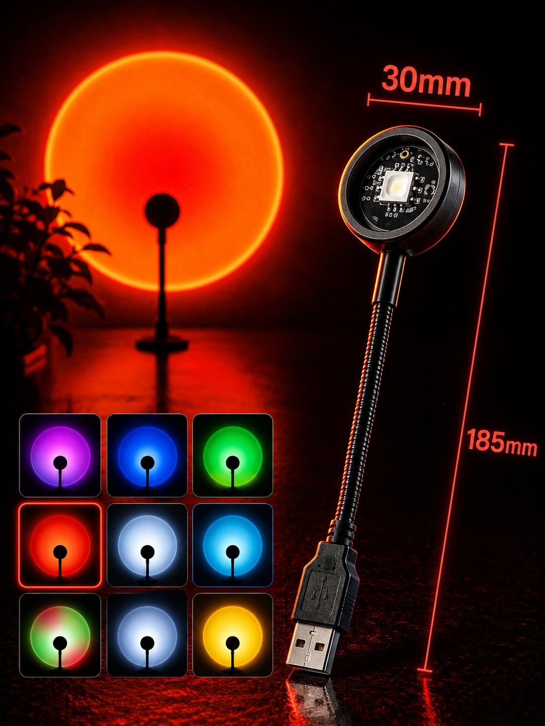 Sunset Projector Lamp LED USB | RGB Ambient Light for Decoration