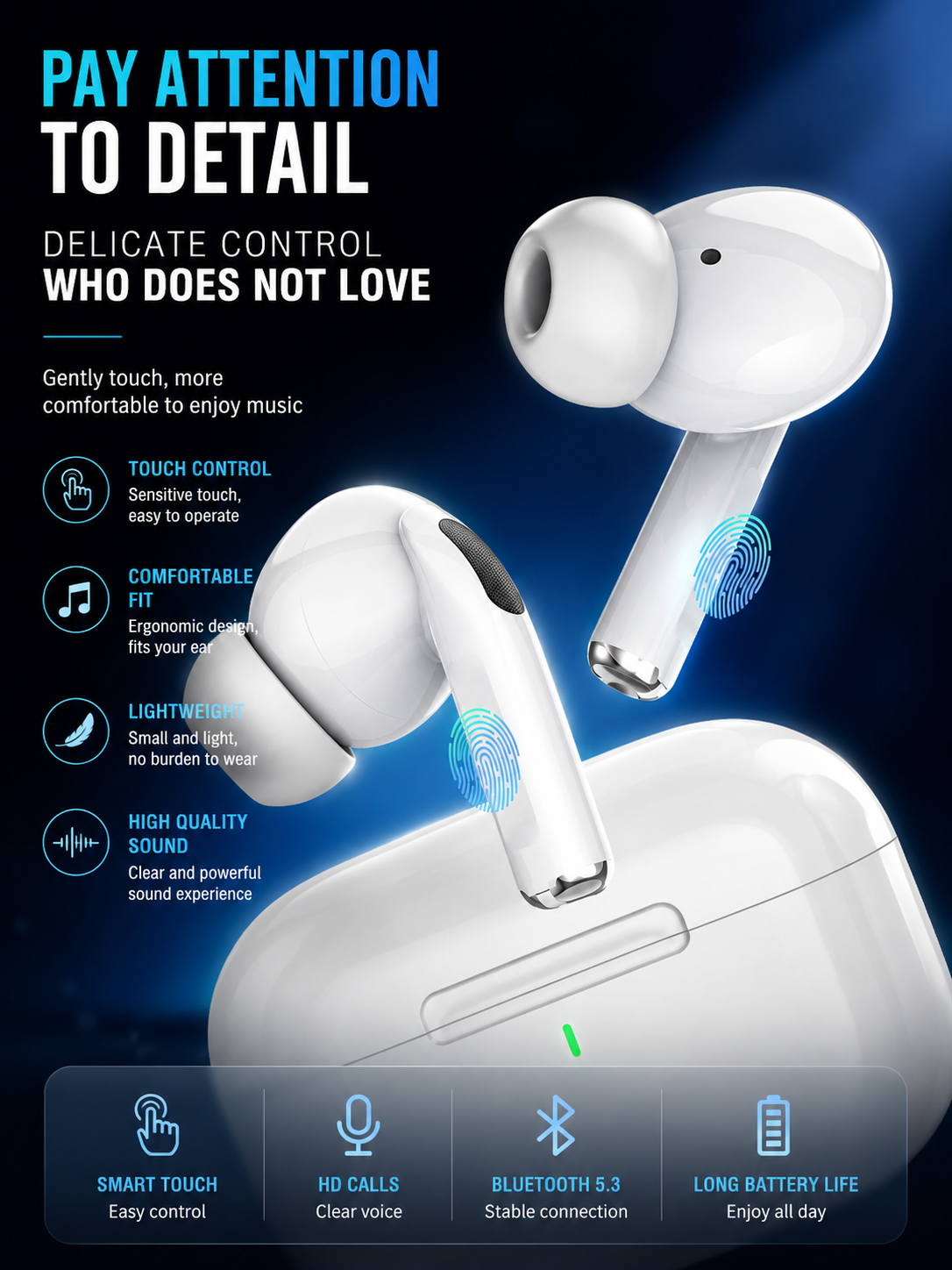 In-Ear Bluetooth Headphones with Noise Cancellation for Gaming and Mobile