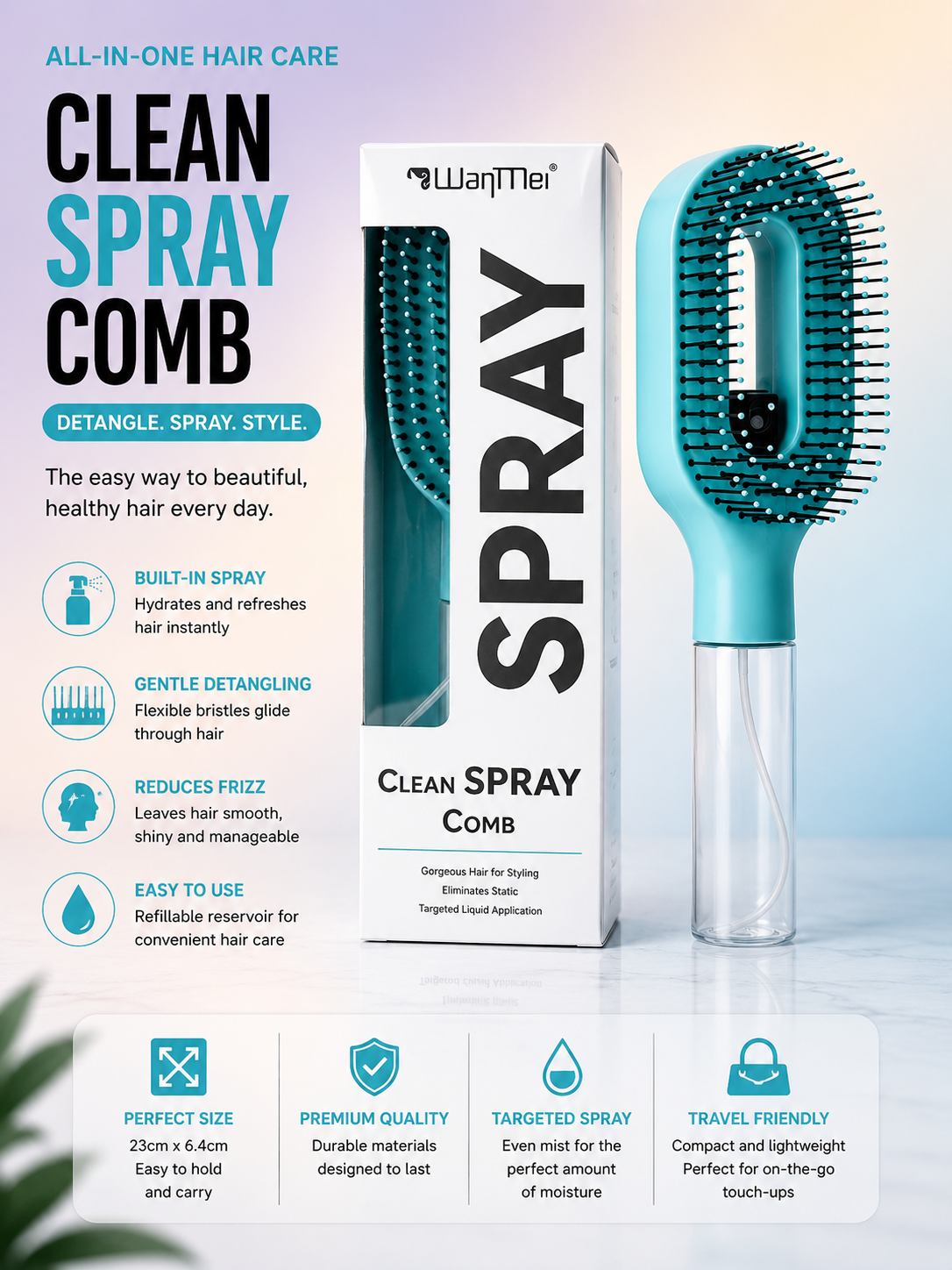 2-in-1 Detangling Brush with Anti-Frizz Hair Spray