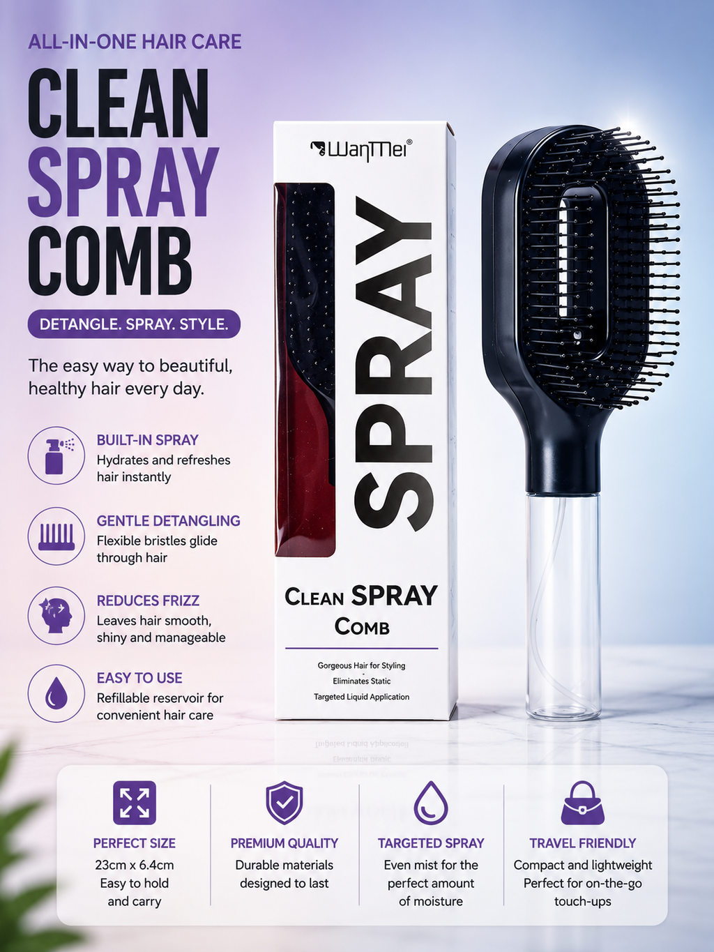 2-in-1 Detangling Brush with Anti-Frizz Hair Spray