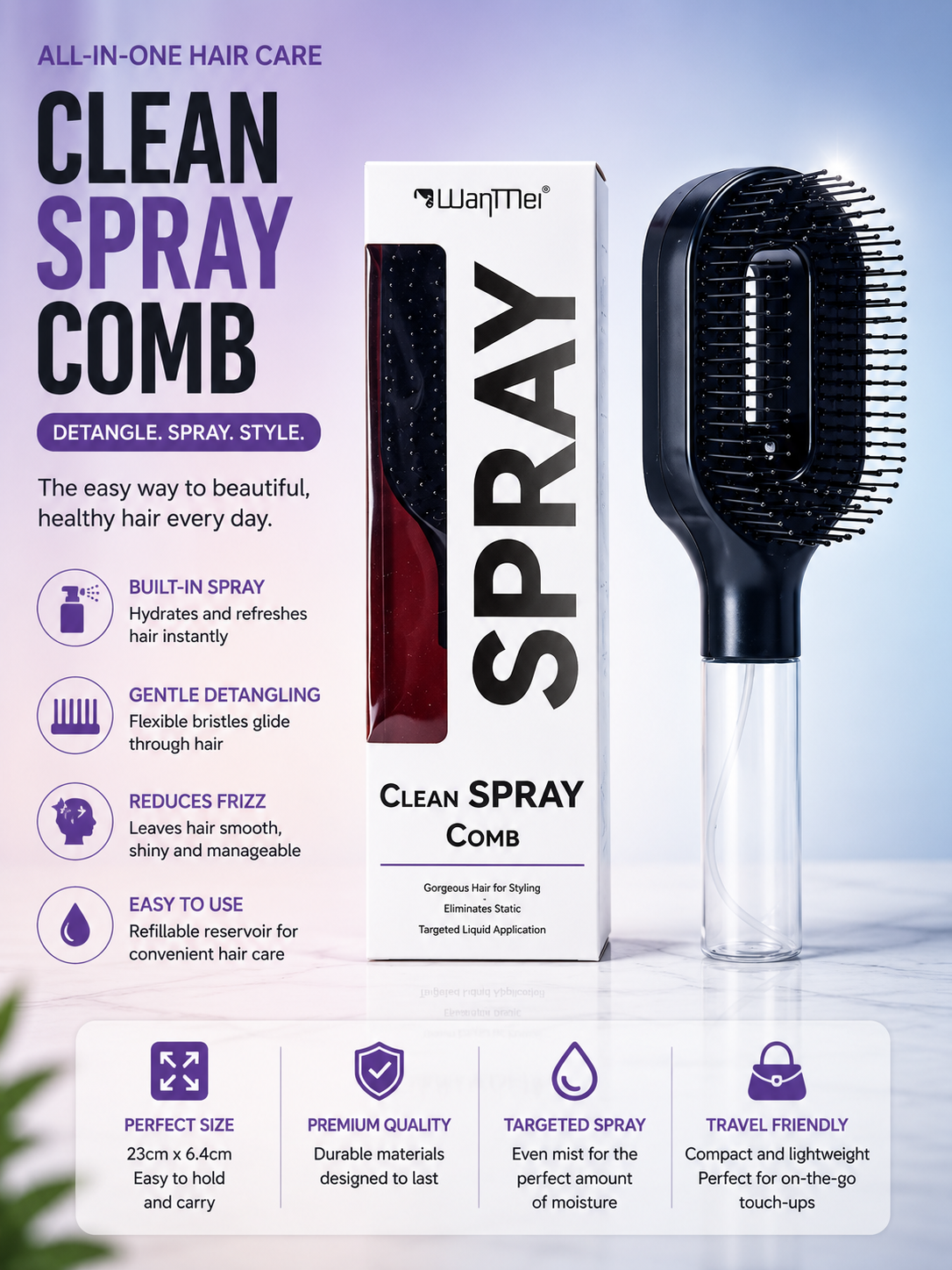 2-in-1 Detangling Brush with Anti-Frizz Hair Spray
