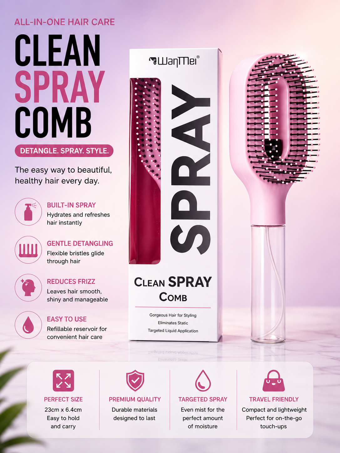 2-in-1 Detangling Brush with Anti-Frizz Hair Spray