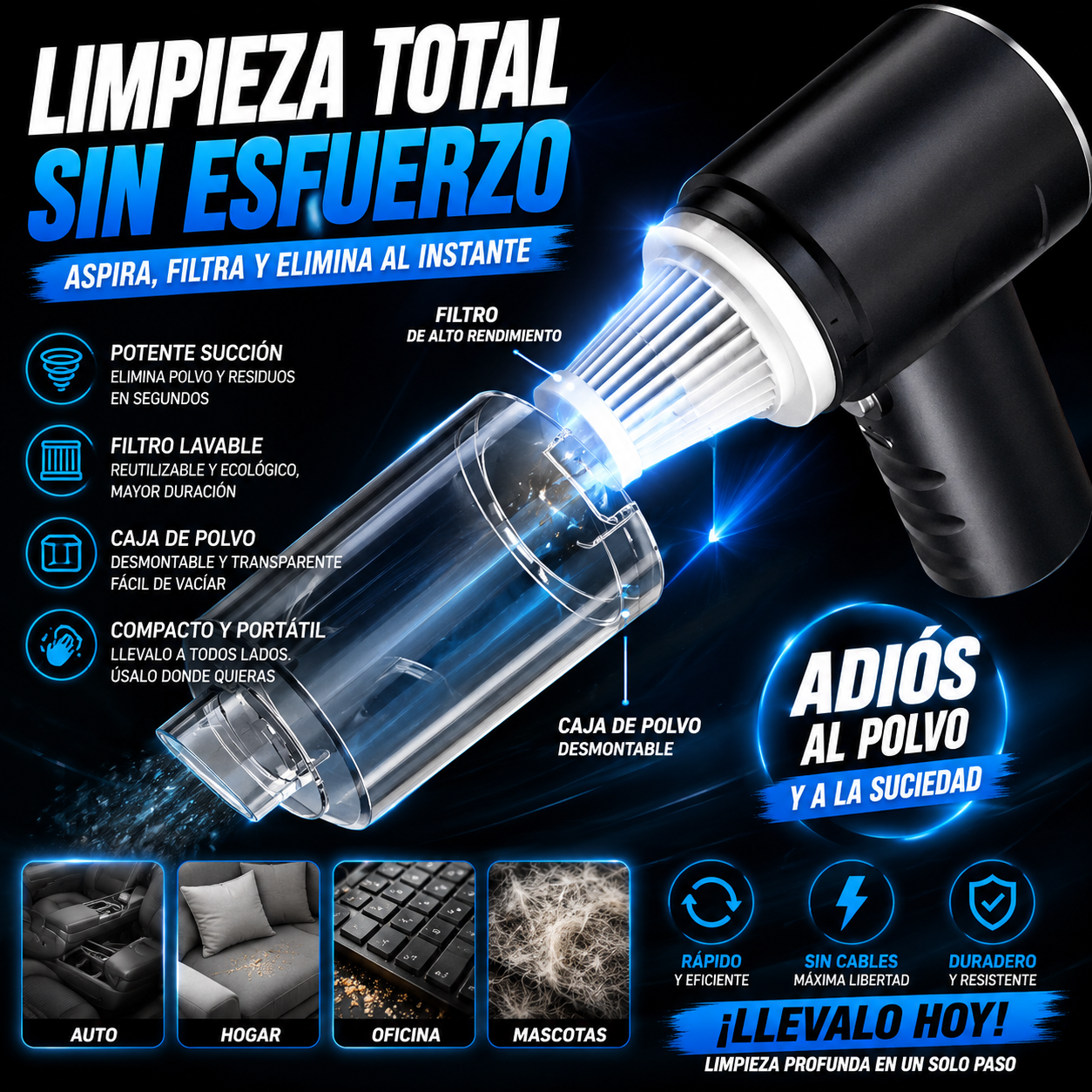 120W Rechargeable Cordless Handheld Vacuum Cleaner for Car and Home