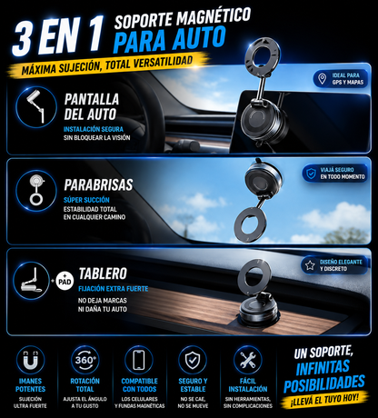Soporte Magnético para Celular con Ventosa 360° para Auto y Escritorio