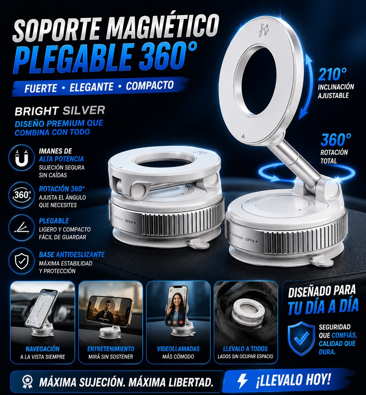 Magnetic Phone Holder with 360° Suction Cup for Car and Desk