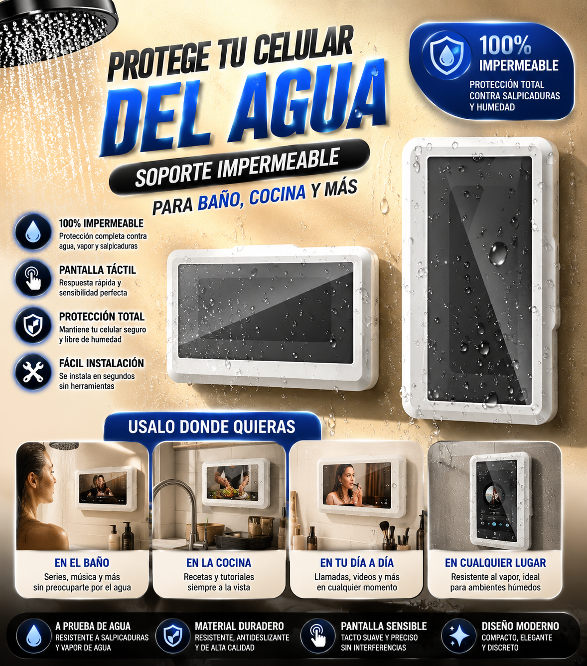 Waterproof Bathroom Phone Holder with Touch Screen