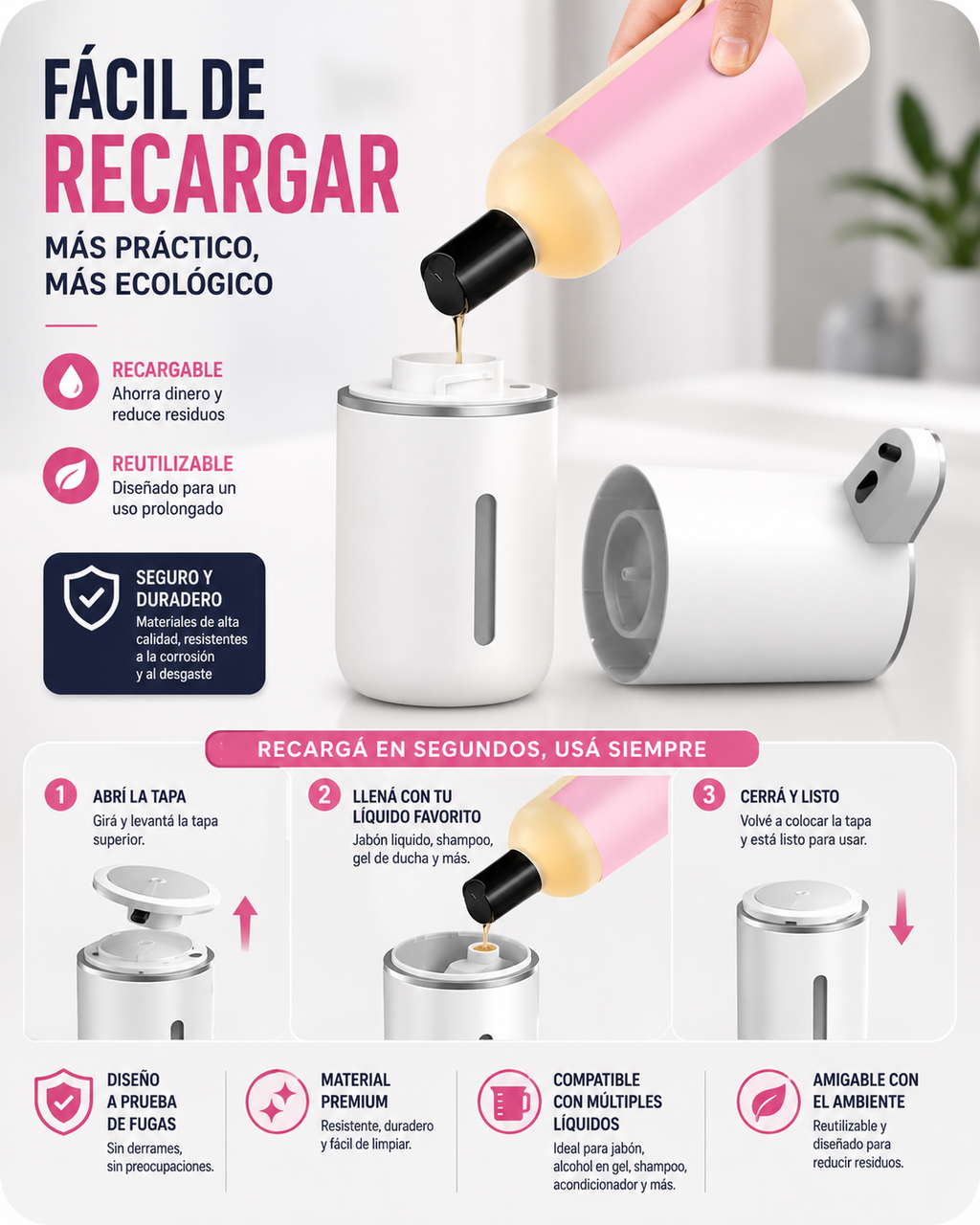 Automatic Soap Dispenser with USB Rechargeable Sensor