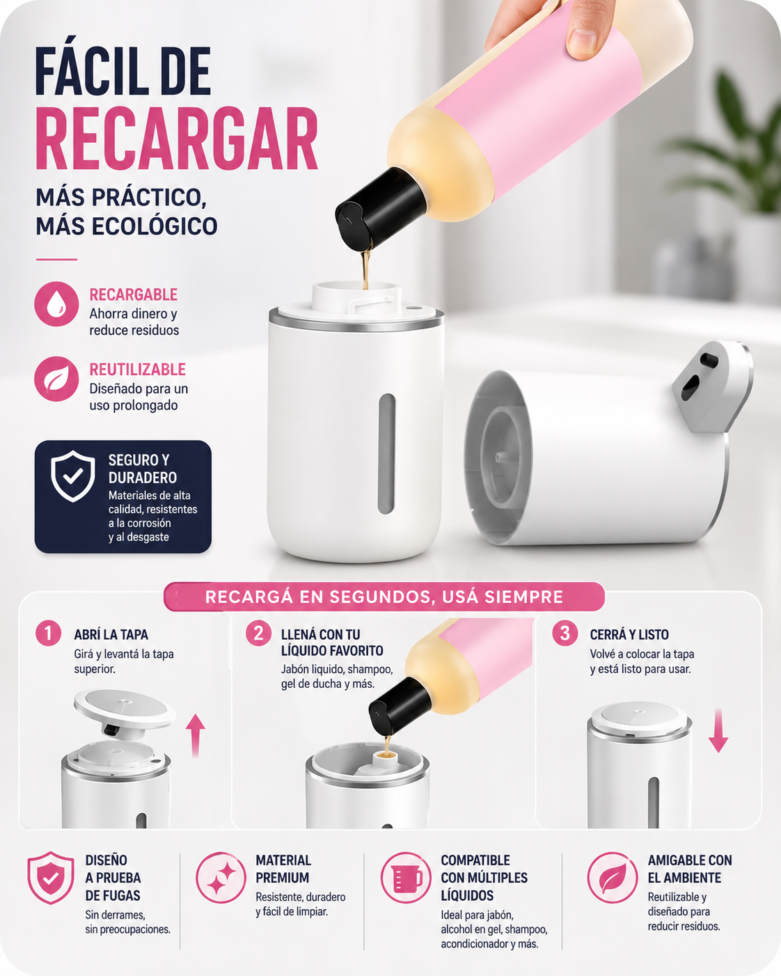 Automatic Soap Dispenser with USB Rechargeable Sensor