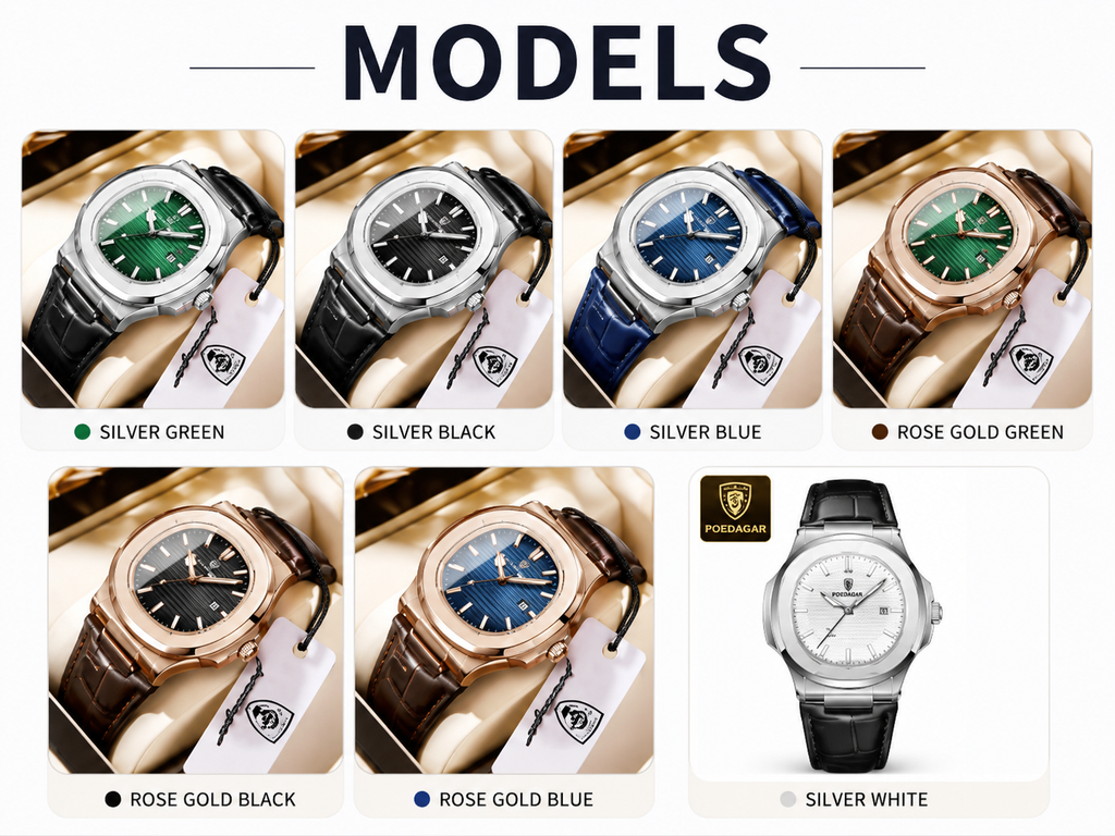 Men's POEDAGAR 613 Leather Watch, Elegant and Water-Resistant