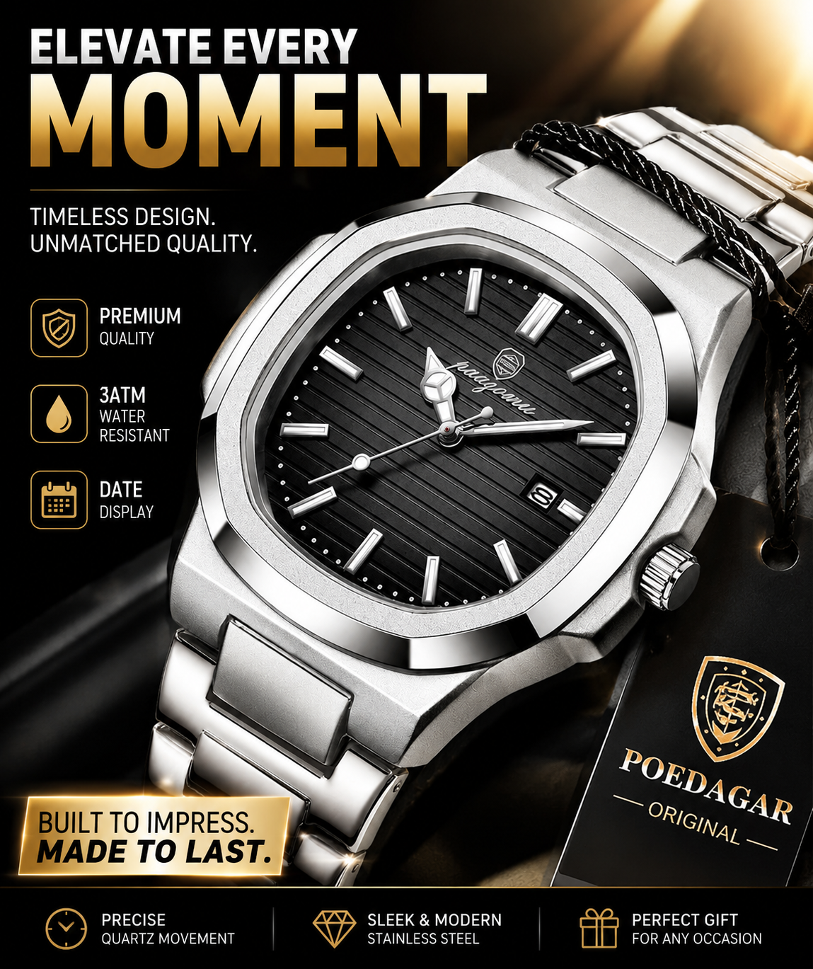 PAAZOMU Men's Stainless Steel Waterproof Chronograph Watch