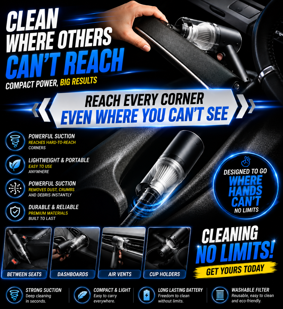 120W Rechargeable Cordless Handheld Vacuum Cleaner for Car and Home