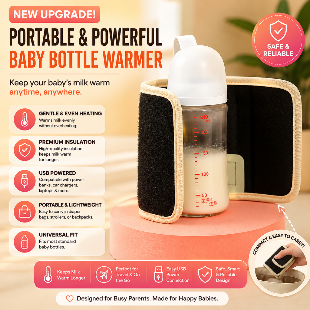 Portable USB Baby Bottle Warmer – Fast Milk Heater for Travel, Car & Stroller