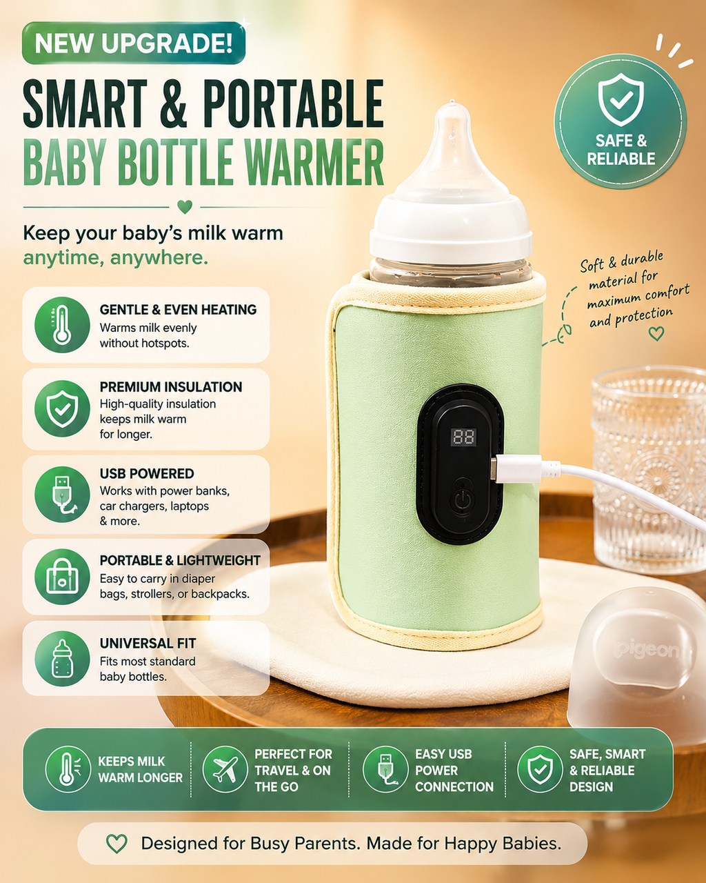 Portable USB Baby Bottle Warmer – Fast Milk Heater for Travel, Car & Stroller