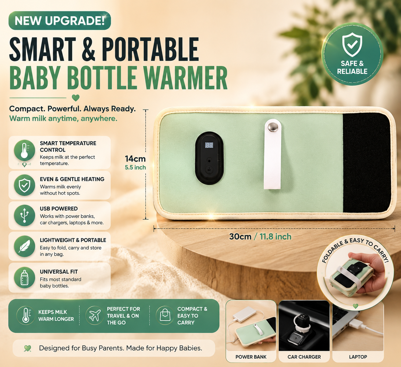 Portable USB Baby Bottle Warmer – Fast Milk Heater for Travel, Car & Stroller