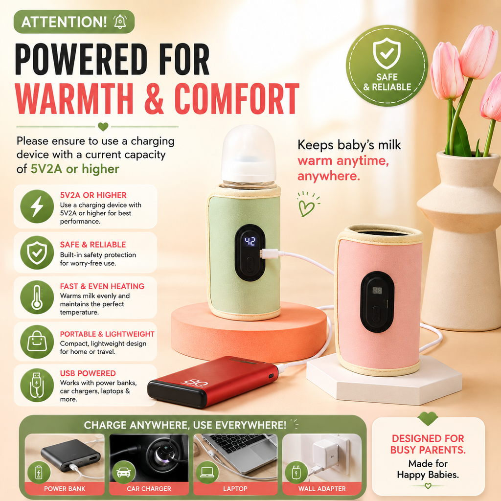 Portable USB Baby Bottle Warmer – Fast Milk Heater for Travel, Car & Stroller