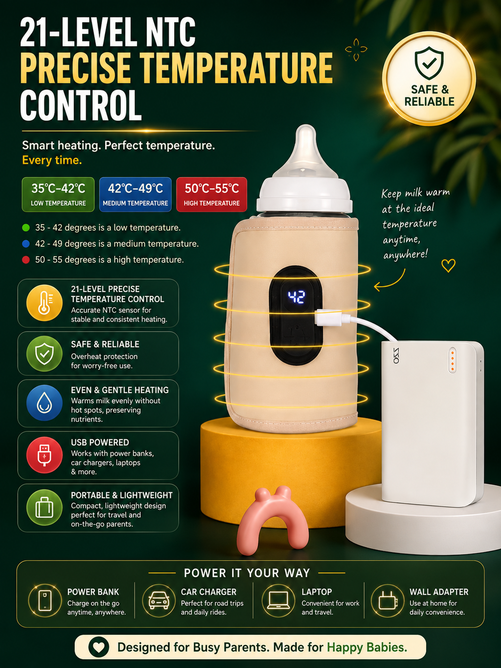Portable USB Baby Bottle Warmer – Fast Milk Heater for Travel, Car & Stroller