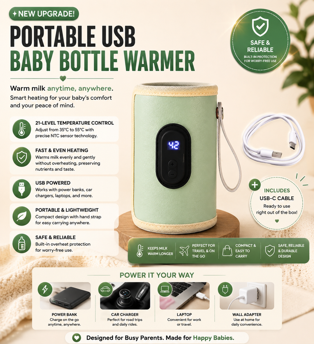 Portable USB Baby Bottle Warmer – Fast Milk Heater for Travel, Car & Stroller