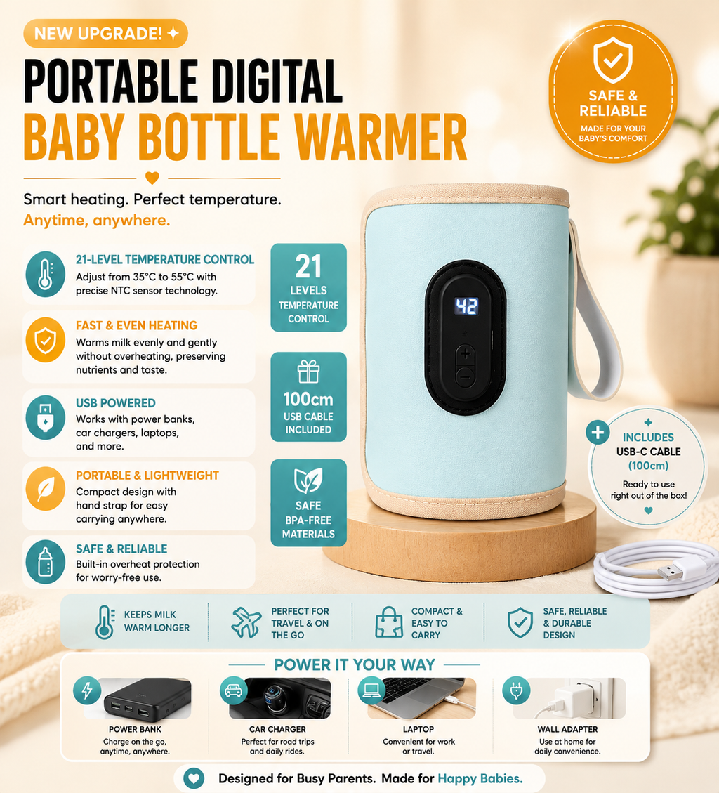 Portable USB Baby Bottle Warmer – Fast Milk Heater for Travel, Car & Stroller