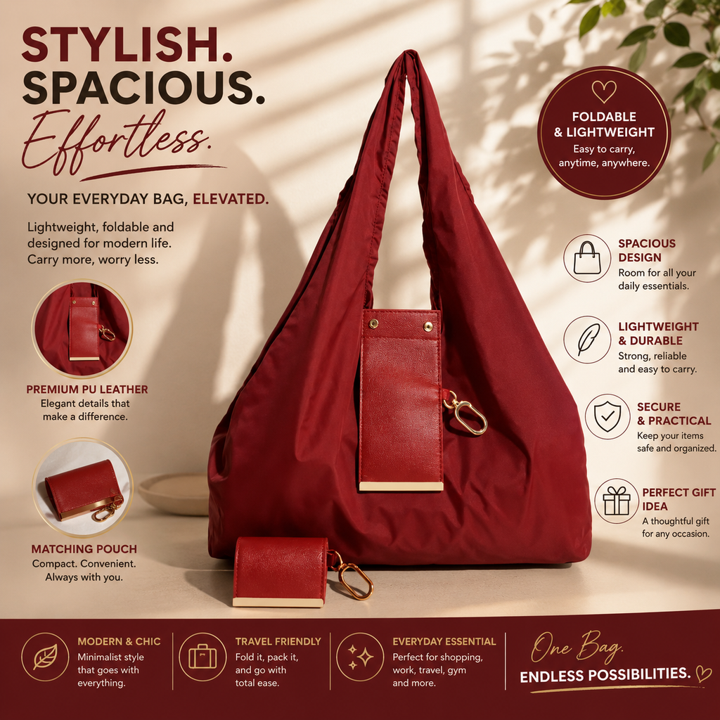 Portable Foldable Tote Bag – Reusable Waterproof Grocery & Travel Shopping Bag