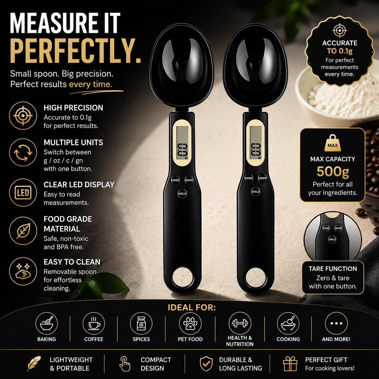 Digital Measuring Spoon Scale – High Precision LCD Kitchen Scale (0.1g–500g)