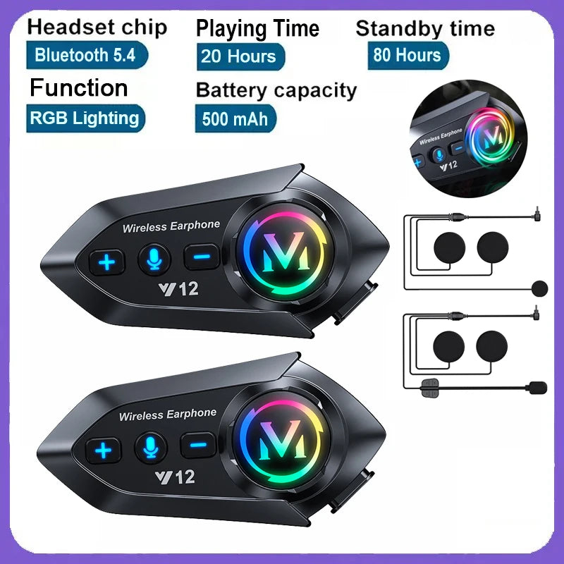 Bluetooth Headset for Motorcycle Helmet V5.4 with Noise Reduction