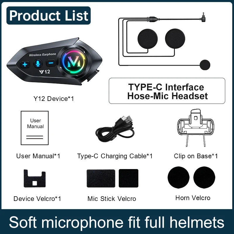 Bluetooth Headset for Motorcycle Helmet V5.4 with Noise Reduction