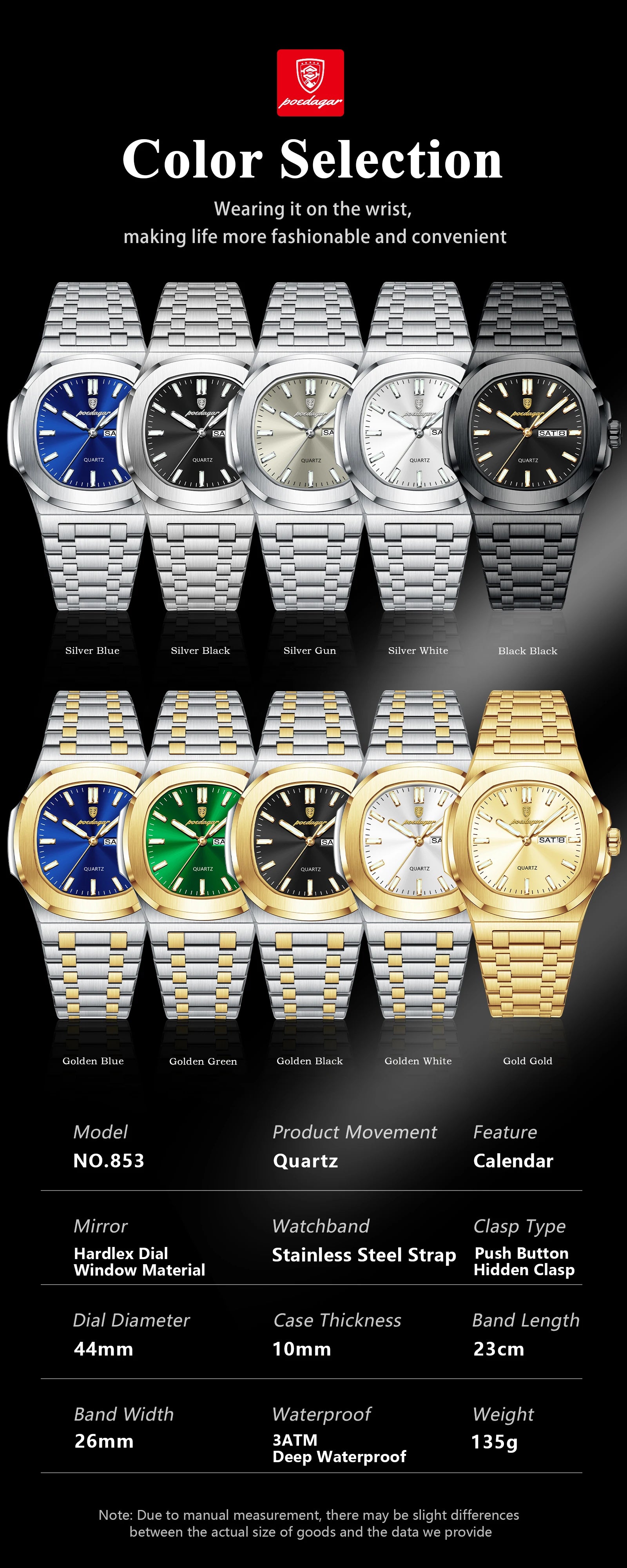Men's Watch POEDAGAR 853 Stainless Steel Water Resistant