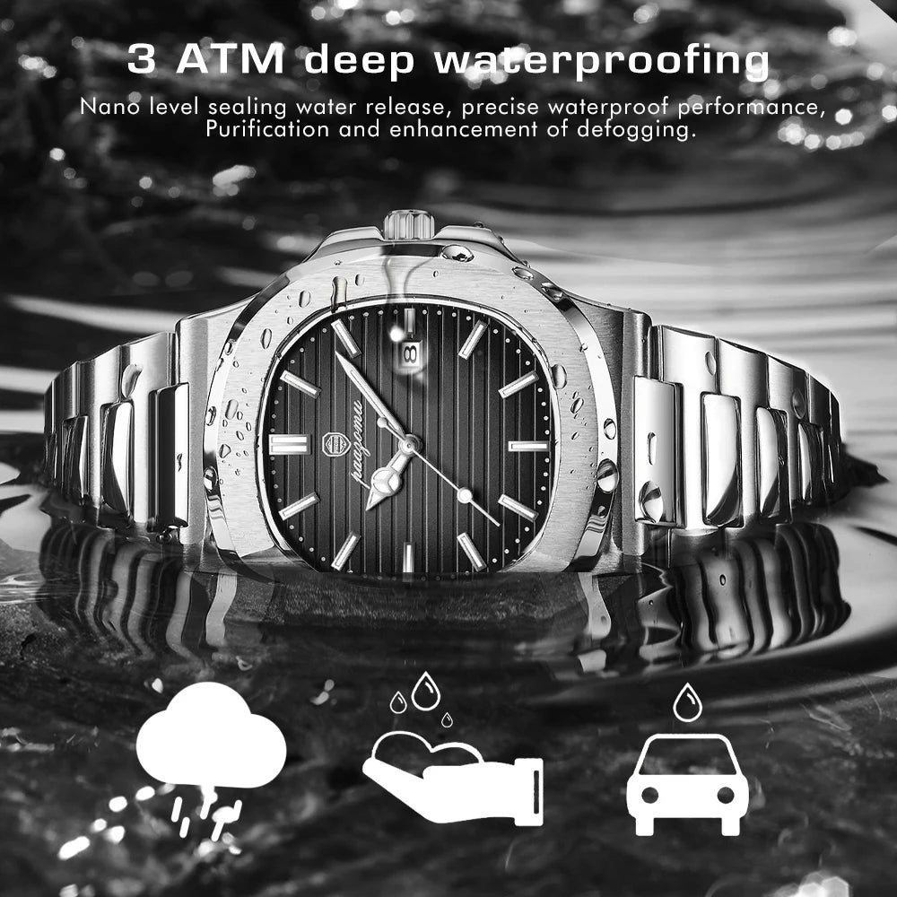 PAAZOMU Men's Stainless Steel Waterproof Chronograph Watch