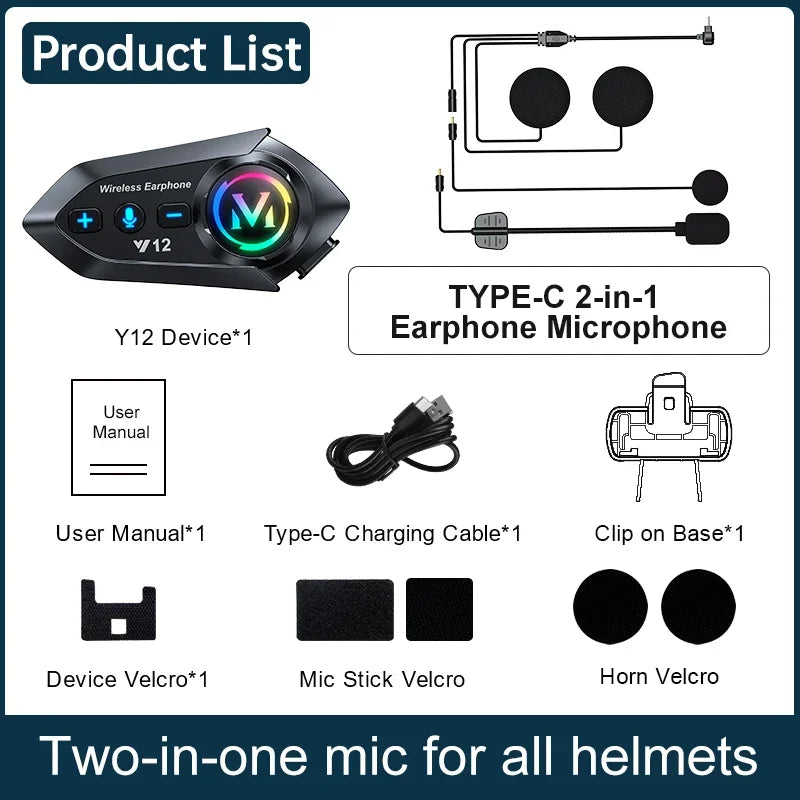 Bluetooth Headset for Motorcycle Helmet V5.4 with Noise Reduction