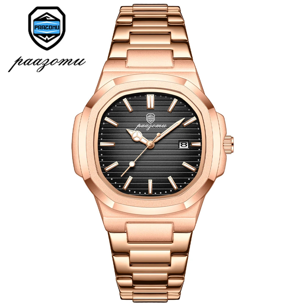 PAAZOMU Men's Stainless Steel Waterproof Chronograph Watch