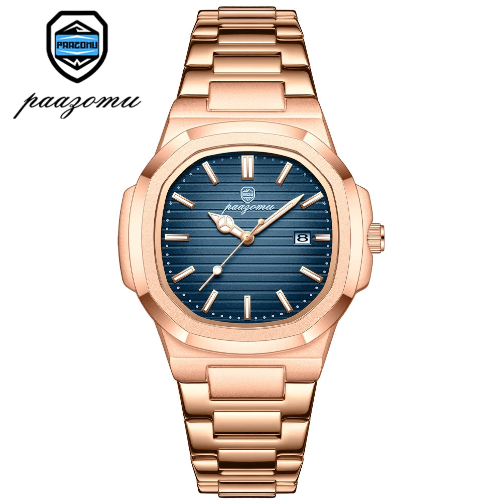 PAAZOMU Men's Stainless Steel Waterproof Chronograph Watch