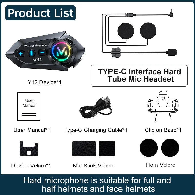 Bluetooth Headset for Motorcycle Helmet V5.4 with Noise Reduction